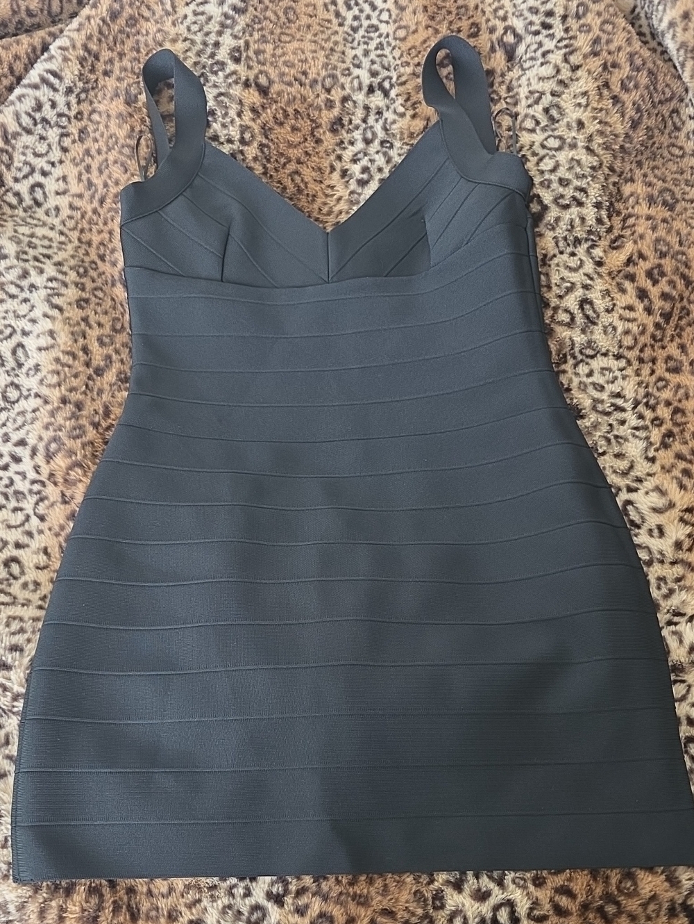 Source Unknown Black Bandage Mini Dress with V-Neck Straps